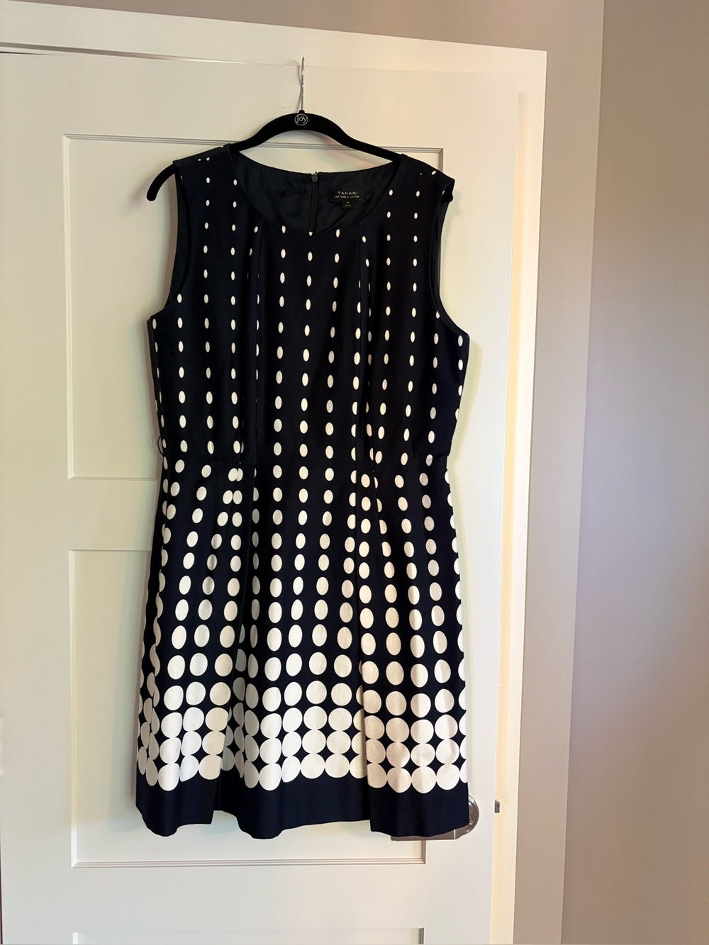 Tahari Fit and Flare Navy Dress with White Polka Dot Gradient Size 14